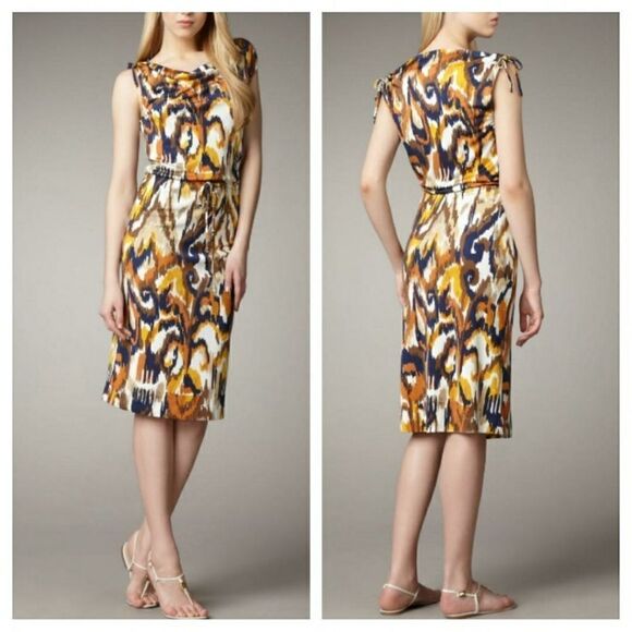 Tory Burch M Verda Printed Jersey Drawstring Detail on off Shoulder Silk Dress - Picture 1 of 13